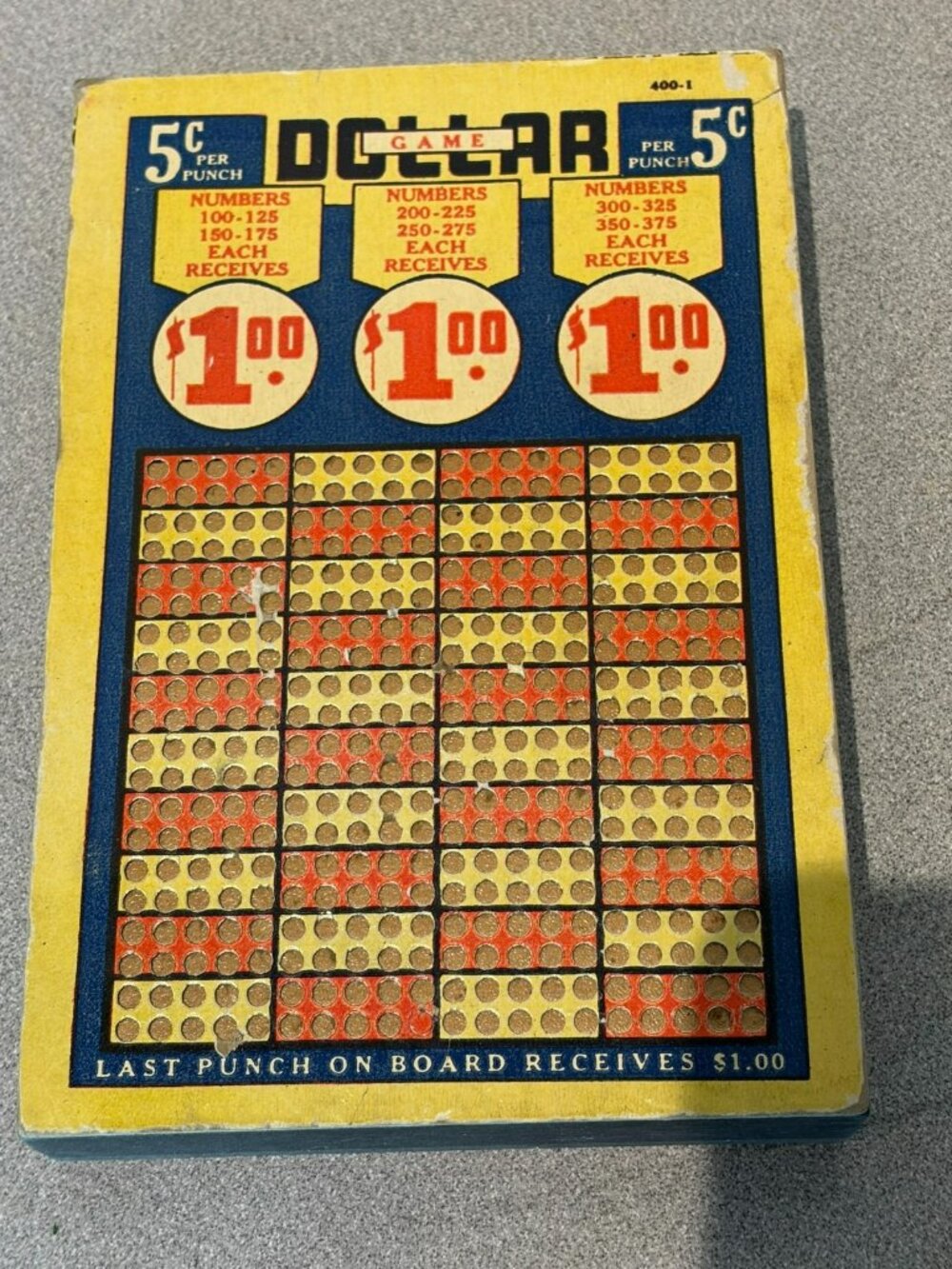Vintage 1950's Unpunched DOLLAR 5 cent PUNCH BOARD TRADE SIMULATOR GAME BOARD